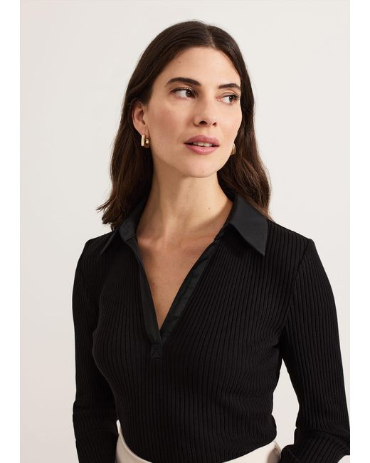 Phase Eight 's Lisa Black Ribbed Polo Neck Top