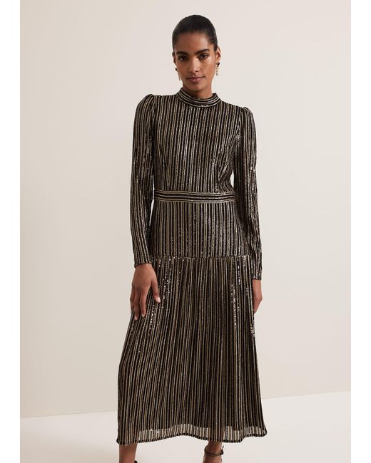 Phase Eight Multicolor Gloria Sequin Stripe Midi Dress