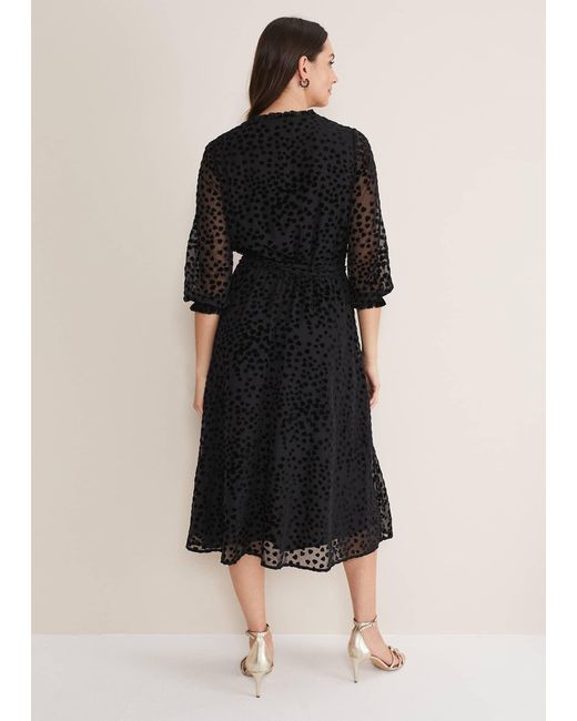 Phase Eight Black Isador Textured Fit And Flare Midi Dress