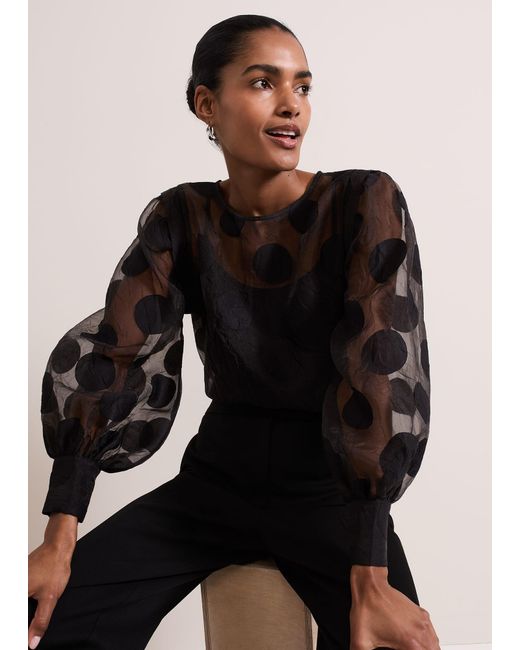 Phase Eight Black Siera Spot Jacquard Blouse