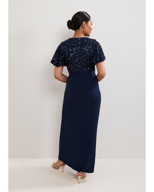 Phase Eight Blue Petite Janessa Sequin Wrap Maxi Dress