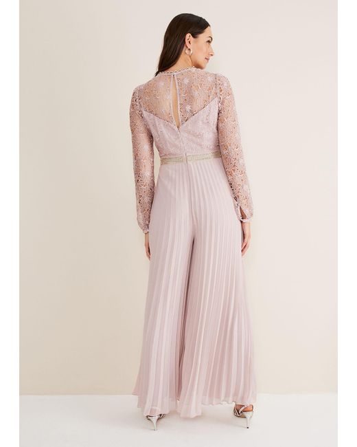 Phase Eight Pink Isla Lace Wide Leg Jumpsuit