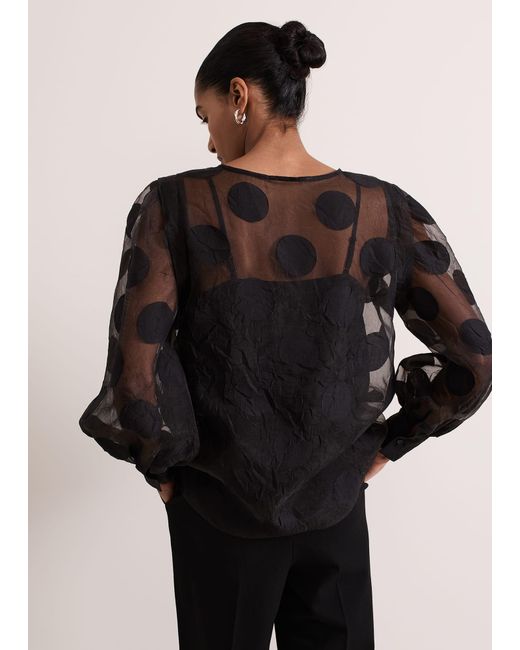 Phase Eight Black Siera Spot Jacquard Blouse