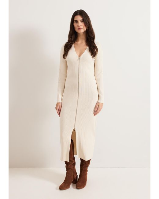 Phase Eight Natural Ella Maxi Zip Ribbed Dress