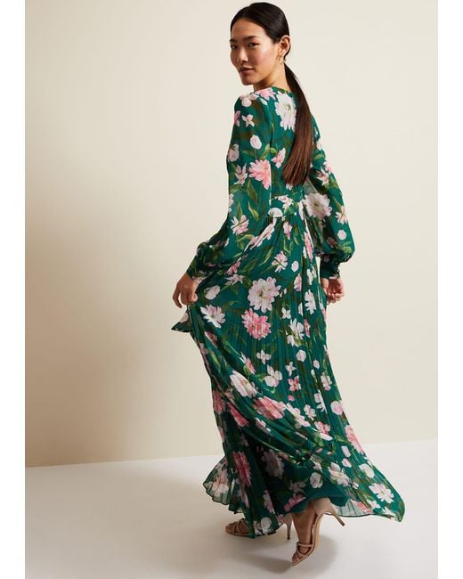 Phase Eight Green Petite Rosa Floral Pleat Maxi Dress