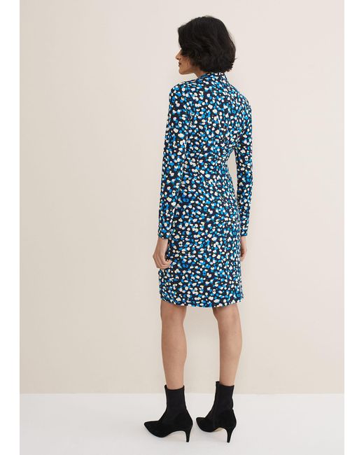 Phase Eight Blue Juno Ruched V Neck Dotty Bodycon Dress