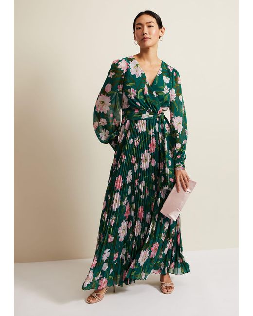 Phase Eight Green 's Rosa Floral Pleat Maxi Dress