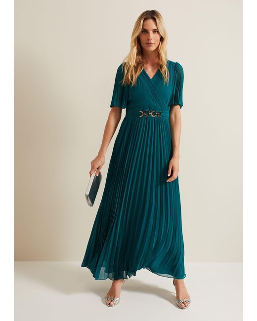 Phase Eight Blue 's Yasmina Pleated Maxi Dress