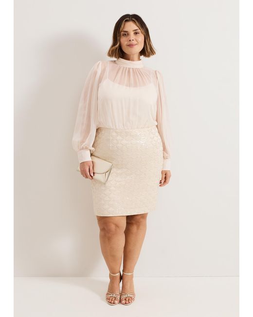 Phase Eight Natural Amina Sequin Skirt Chiffon Top Dress