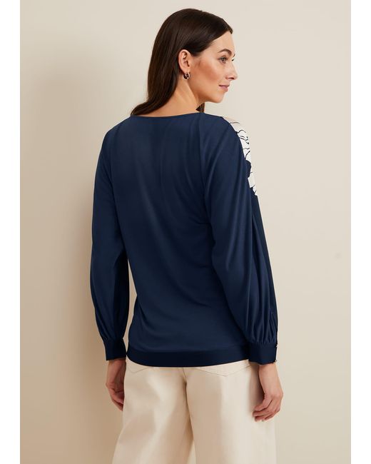 Phase Eight Blue Alora Floral Woven Front Top