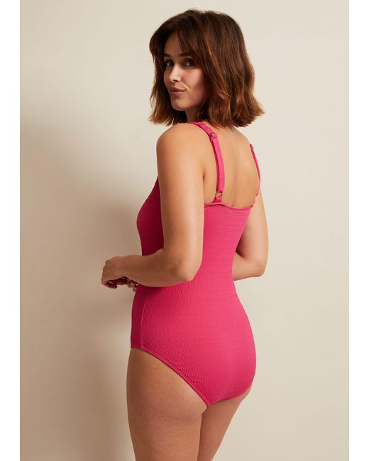 Phase Eight Pink Ribbed Bow Front Swimsuit