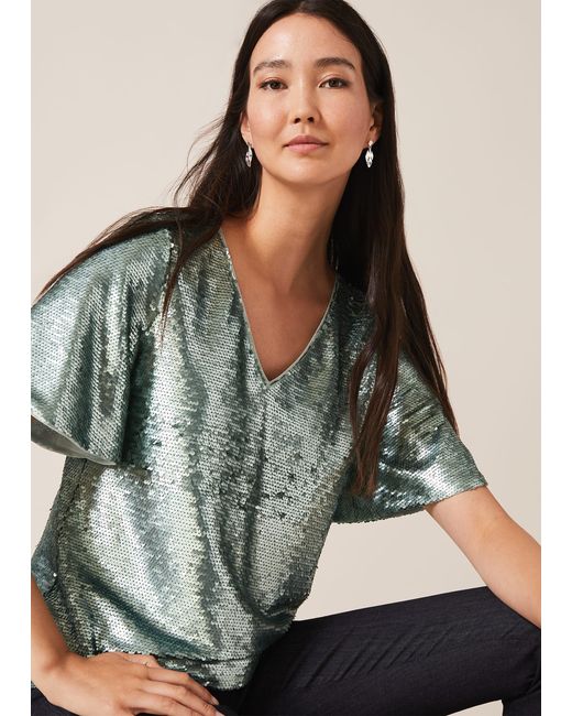 Phase Eight Green Adara Sequin Blouse