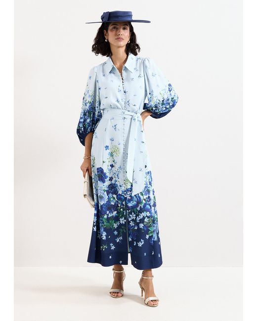 Phase Eight Blue Noella Floral Shirt Midaxi Dress