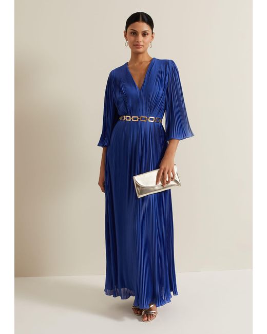 Phase Eight Blue Venetia Pleat Beaded Maxi Dress
