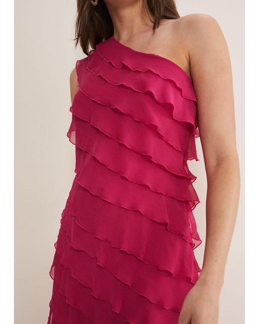 Phase Eight Pink 's Kelsey Layered One Shoulder Maxi Dress