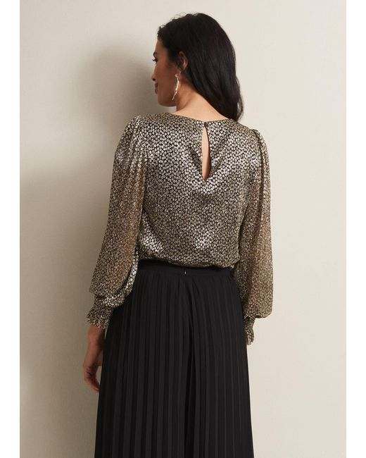 Phase Eight Black Valery Plisse Foil Top