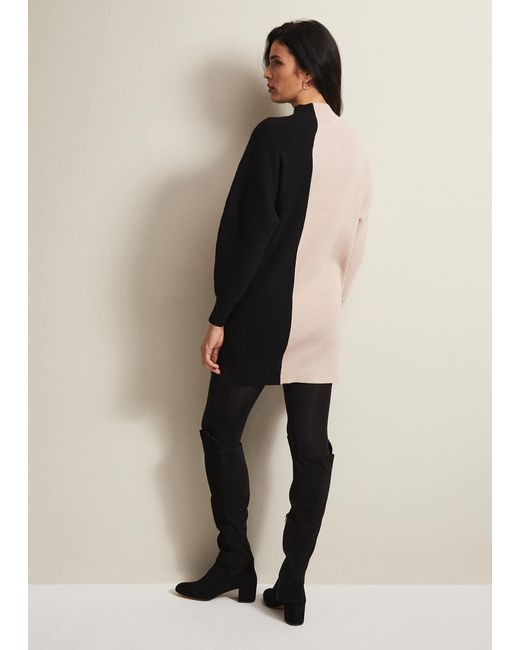Phase Eight Natural Tamina Colour Block Knitted Tunic Mini Dress