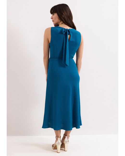 Phase Eight Blue Cassidy Cowl Neck Texture Midi Dress