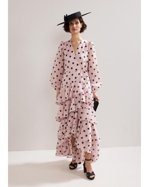 Phase Eight Pink Simone Spot Ruffle Maxi Dress