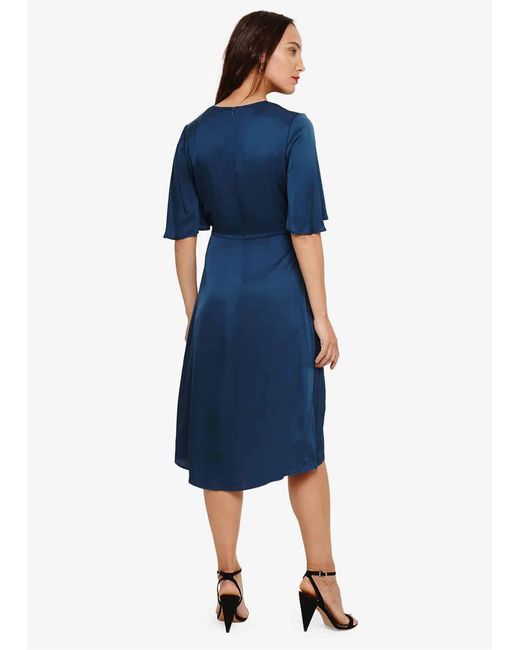 Phase Eight Blue Rosina Fluted Knot Midi Dress