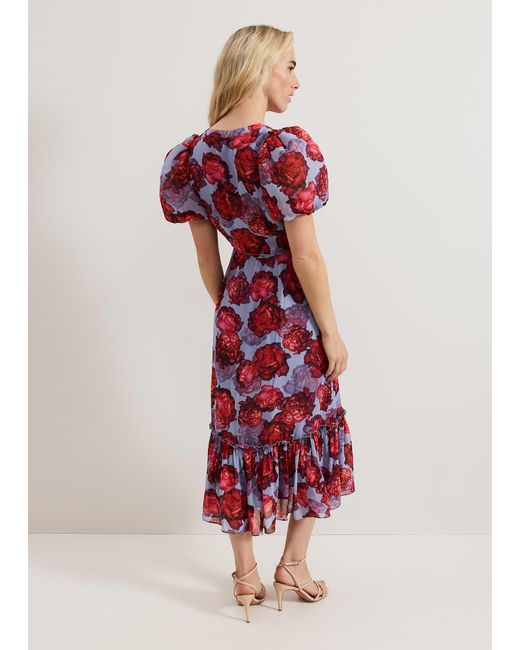 Phase Eight Red Francesca Floral V Neck Midi Dress