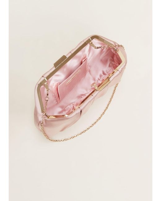Phase Eight Pink Light Satin Pleated Clutch Bag