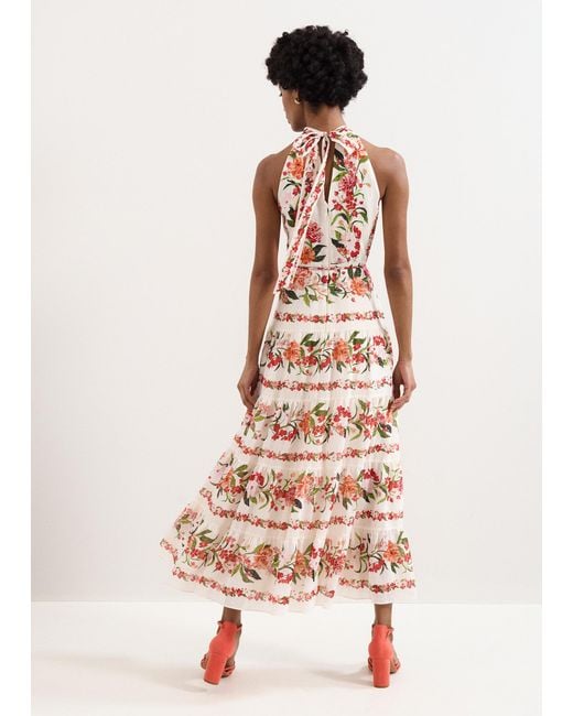 Phase Eight White Nita Floral Tiered Halterneck Maxi Dress