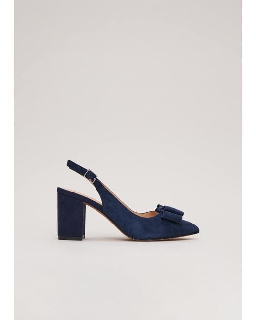 Phase Eight Blue Bow Front Slingback Block Heel Shoes
