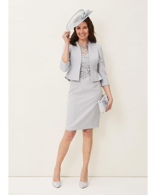 Phase Eight Gray Mariposa Floral Lace Bodice Dress