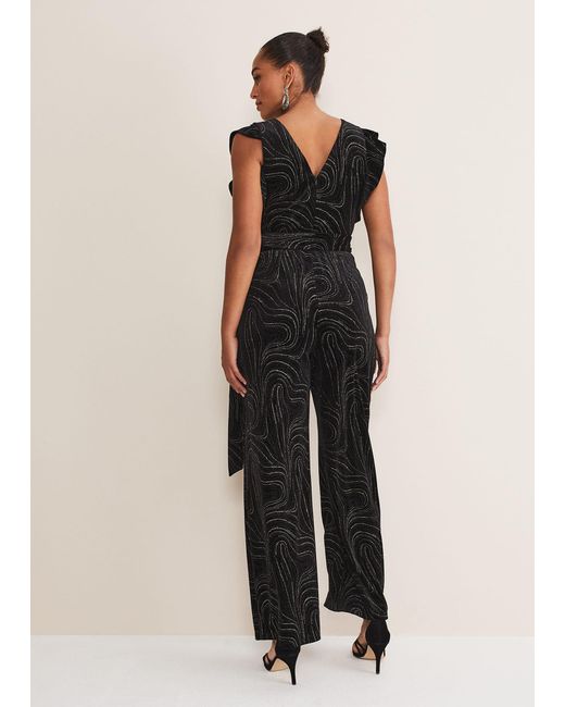 Phase Eight Black Victoriana Swirl Velvet Jumpsuit