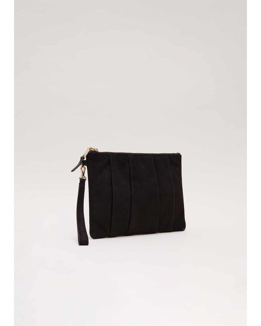 Phase Eight Black 's Suede Pleated Clutch Bag