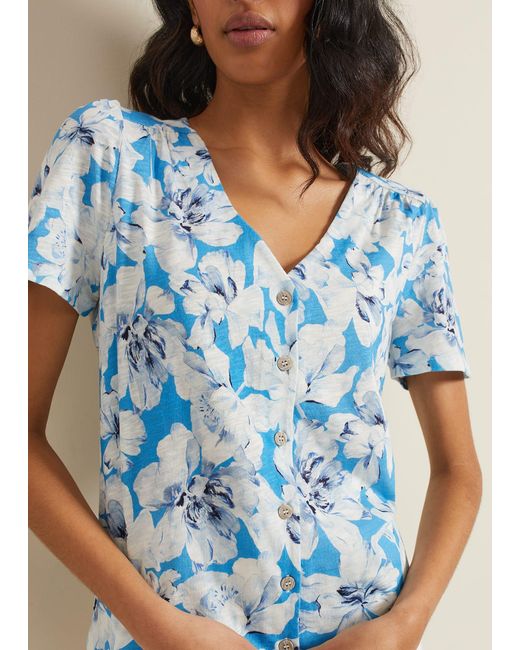 Phase Eight Blue 's Lorenna Floral Print Top