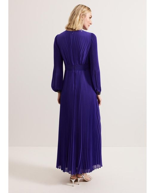 Phase Eight Blue Vila Beaded Pleated Maxi Dress