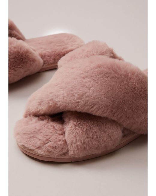 Phase Eight Pink Faux Fur Slider Slippers