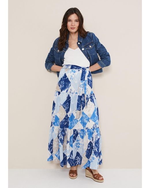Phase Eight Blue Akia Patchwork Maxi Skirt