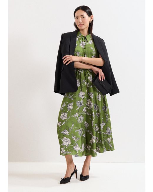 Phase Eight Green Bella Floral Print Pleat Dress