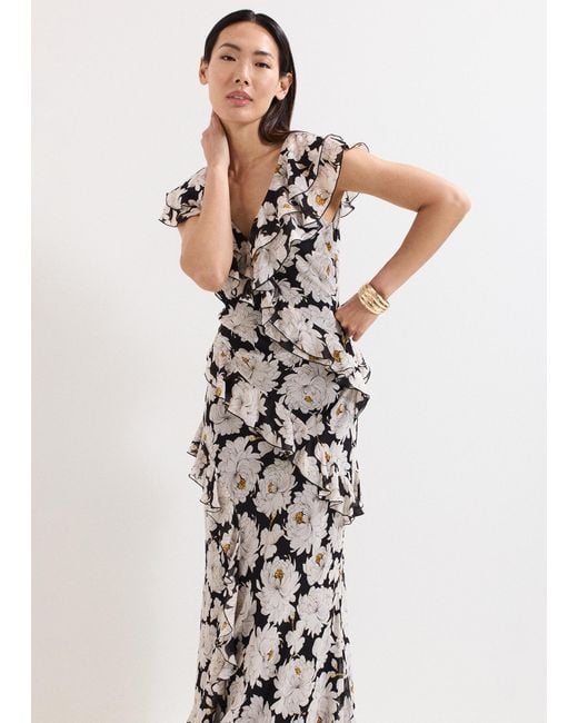 Phase Eight Green Eva Floral Ruffle Printed Maxi Dress