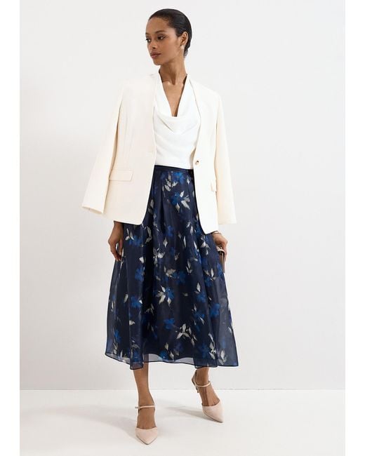 Phase Eight Blue Marella Floral Pleated Midi Skirt