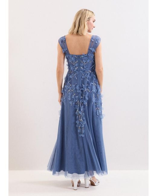 Phase Eight Blue Azera Beaded Midi Dress