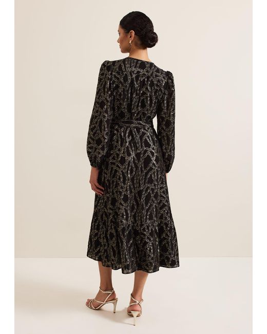 Phase Eight Black Jazminda Shimmer Wrap Midi Dress
