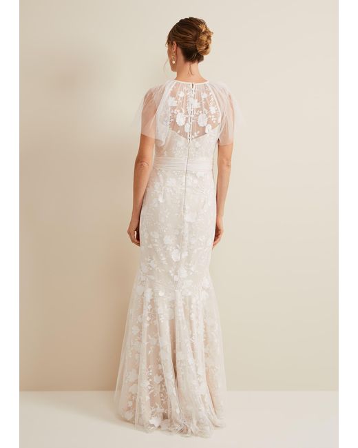 Phase Eight Natural Delilah Mesh Embroidered Maxi Wedding Dress
