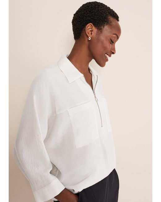 Phase Eight White 's Cynthia Zip Front Shirt