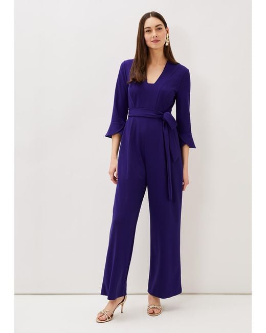 Phase Eight Blue Eydie Fluted Sleeve Jumpsuit