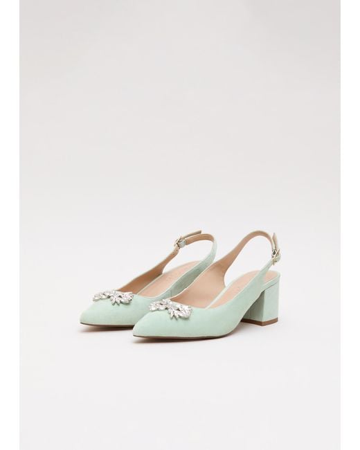 Phase Eight White Sparkle Slingback Block Heel Shoes