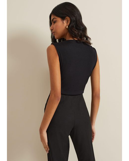 Phase Eight Black Sutton Sleeveless Drape Rib Top