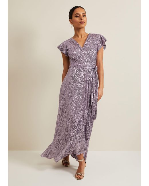Phase Eight Purple 's Petite Carina Sequin Maxi Dress
