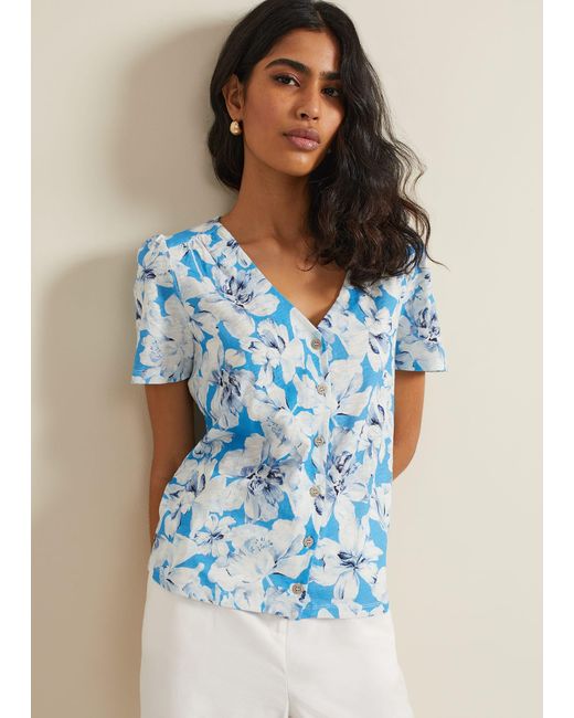 Phase Eight Blue 's Lorenna Floral Print Top