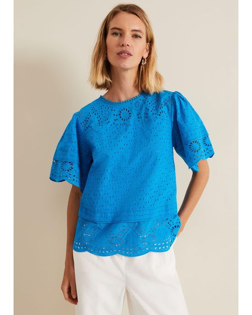 Phase Eight Blue 's Sage Broderie Top