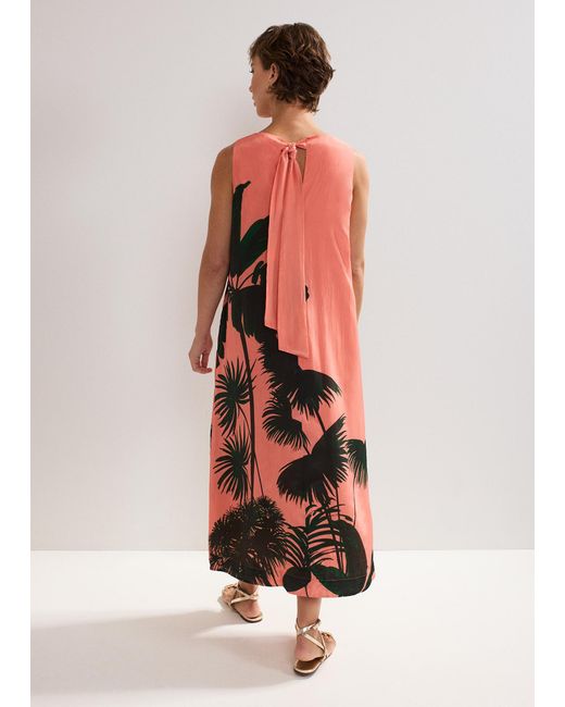 Phase Eight Red Leila Palm Viscose Midi Dress