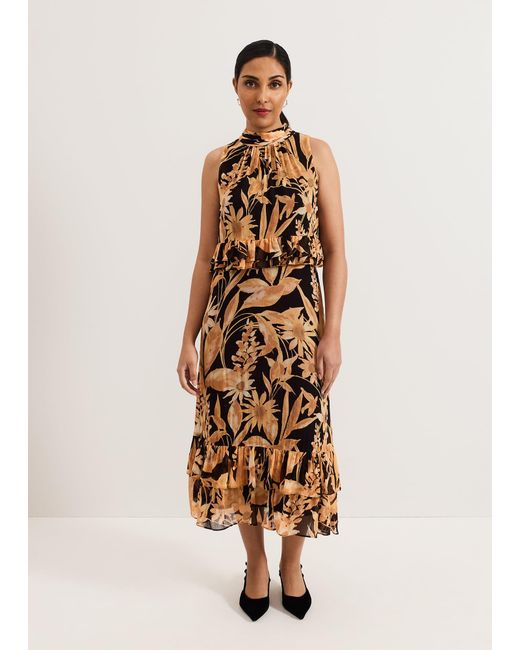 Phase Eight Natural Petite Alma Printed Double Layer Dress